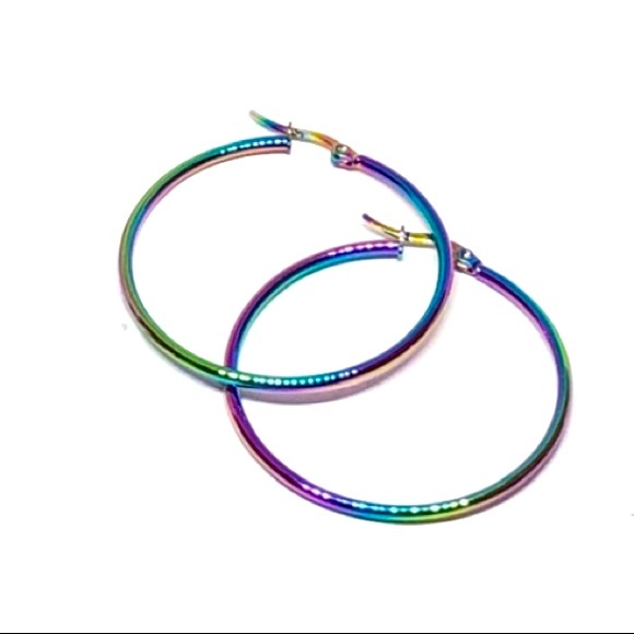 Multi-Color Stainless Steel Omega Necklace Bracelet & Earrings Set - Picture 4 of 7